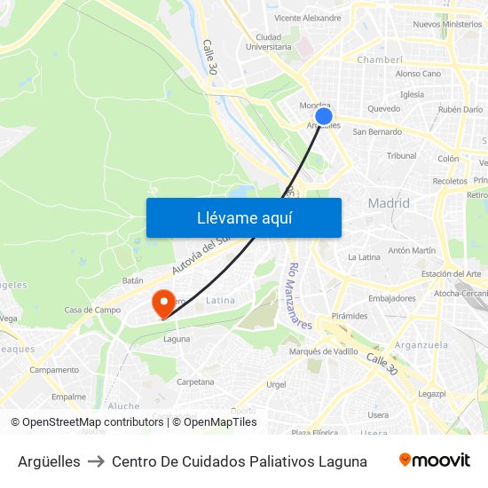 Argüelles to Centro De Cuidados Paliativos Laguna map