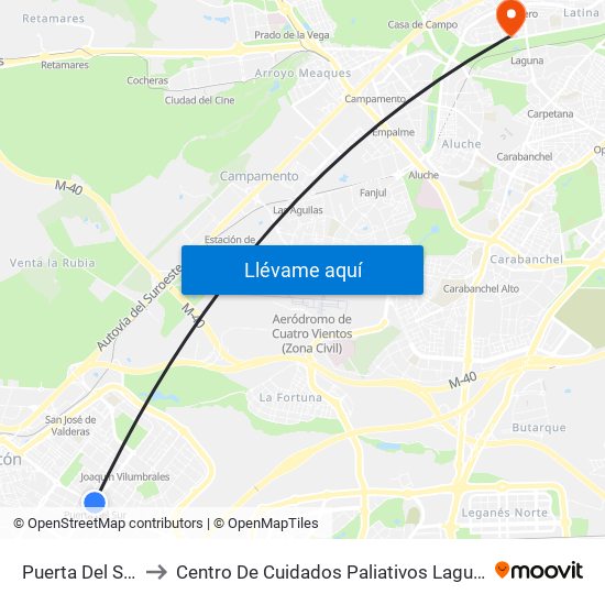 Puerta Del Sur to Centro De Cuidados Paliativos Laguna map