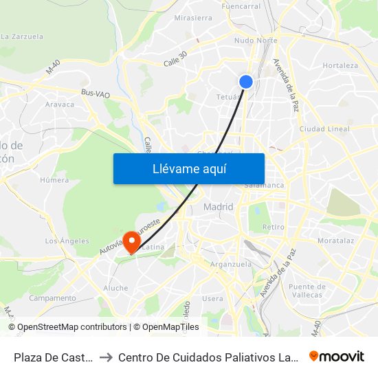 Plaza De Castilla to Centro De Cuidados Paliativos Laguna map
