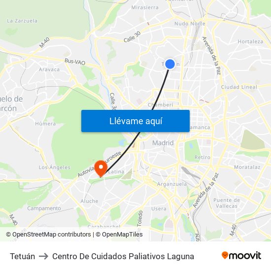 Tetuán to Centro De Cuidados Paliativos Laguna map
