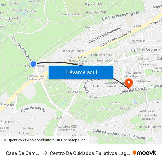 Casa De Campo to Centro De Cuidados Paliativos Laguna map