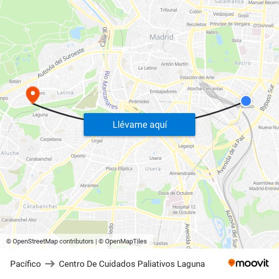 Pacífico to Centro De Cuidados Paliativos Laguna map