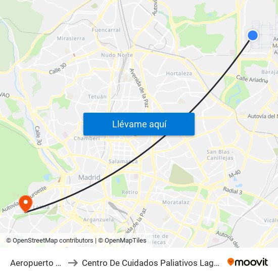 Aeropuerto T4 to Centro De Cuidados Paliativos Laguna map
