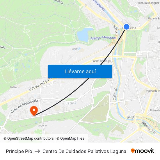 Príncipe Pío to Centro De Cuidados Paliativos Laguna map