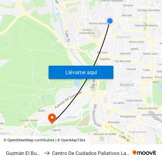 Guzmán El Bueno to Centro De Cuidados Paliativos Laguna map