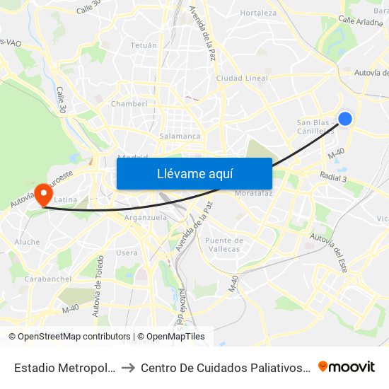 Estadio Metropolitano to Centro De Cuidados Paliativos Laguna map