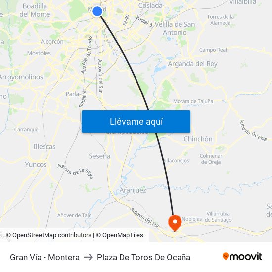 Gran Vía - Montera to Plaza De Toros De Ocaña map