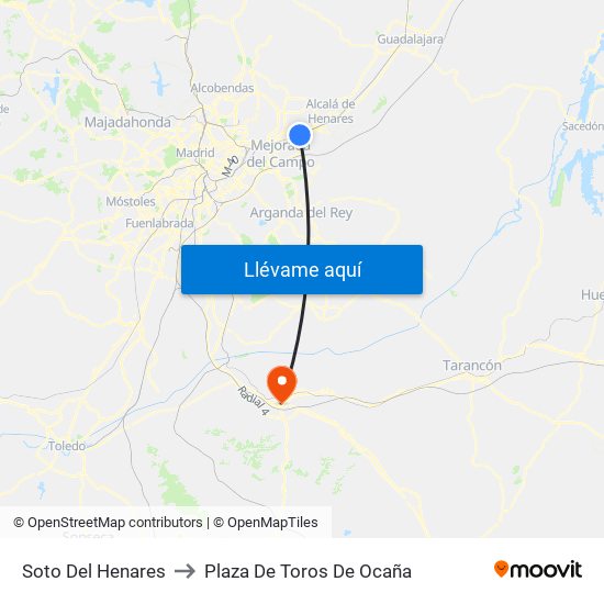 Soto Del Henares to Plaza De Toros De Ocaña map