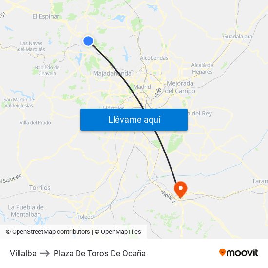 Villalba to Plaza De Toros De Ocaña map