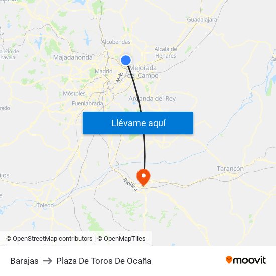 Barajas to Plaza De Toros De Ocaña map