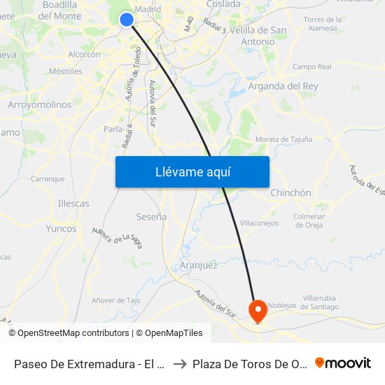 Paseo De Extremadura - El Greco to Plaza De Toros De Ocaña map