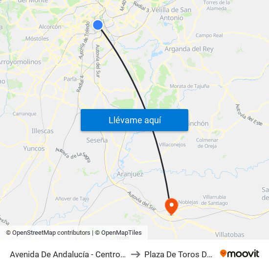 Avenida De Andalucía - Centro Comercial to Plaza De Toros De Ocaña map