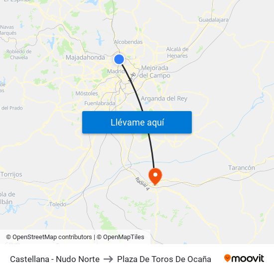 Castellana - Nudo Norte to Plaza De Toros De Ocaña map