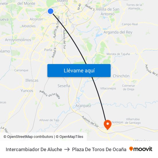 Intercambiador De Aluche to Plaza De Toros De Ocaña map