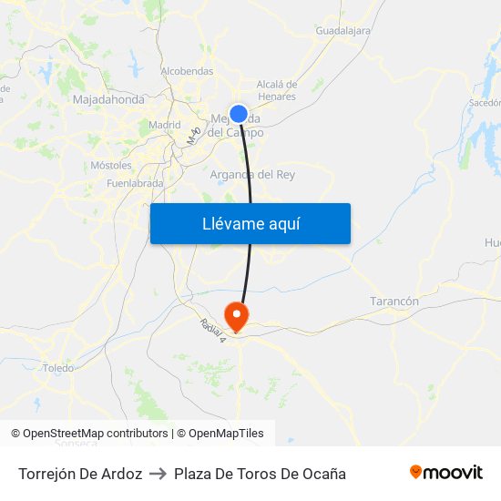 Torrejón De Ardoz to Plaza De Toros De Ocaña map