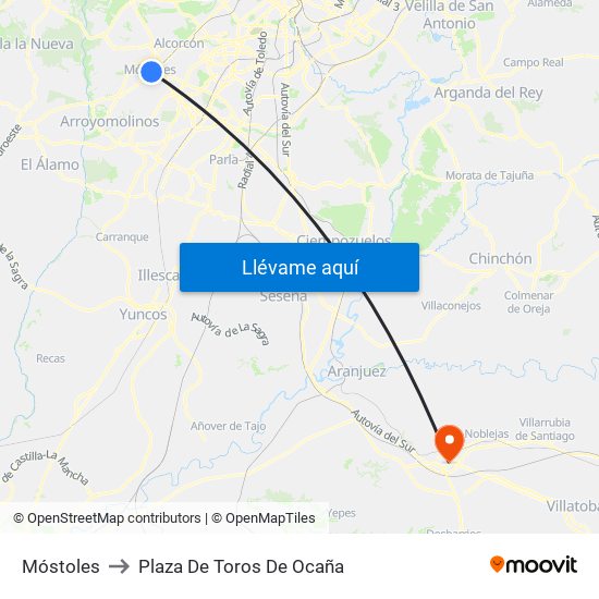 Móstoles to Plaza De Toros De Ocaña map