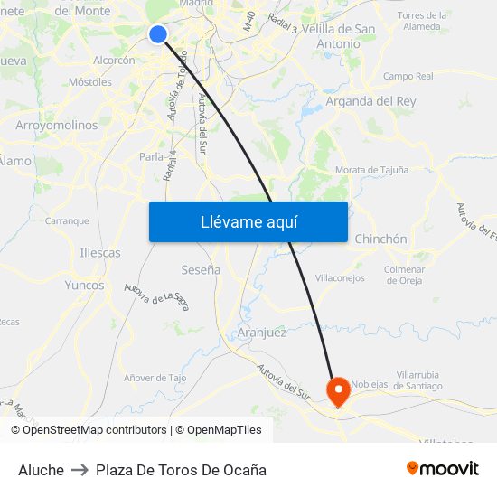 Aluche to Plaza De Toros De Ocaña map