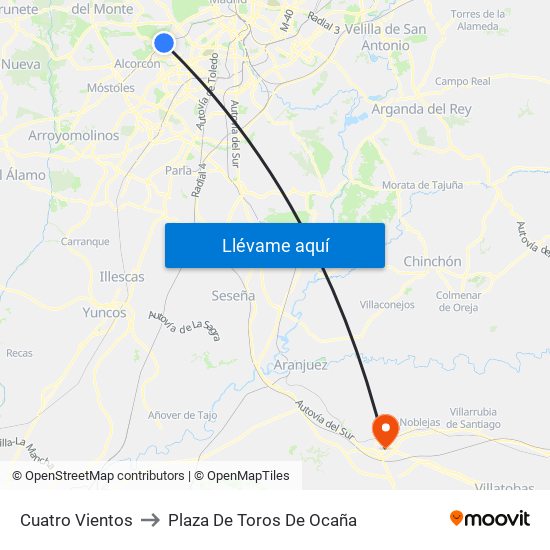 Cuatro Vientos to Plaza De Toros De Ocaña map