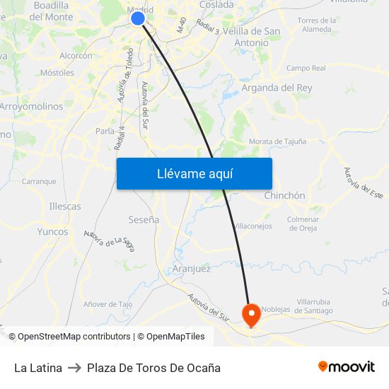 La Latina to Plaza De Toros De Ocaña map