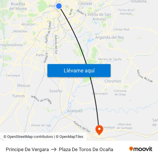 Príncipe De Vergara to Plaza De Toros De Ocaña map