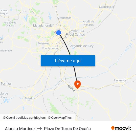 Alonso Martínez to Plaza De Toros De Ocaña map