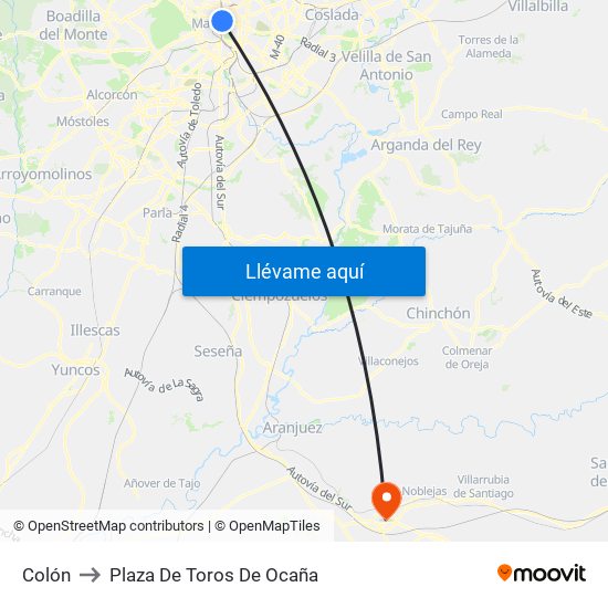 Colón to Plaza De Toros De Ocaña map