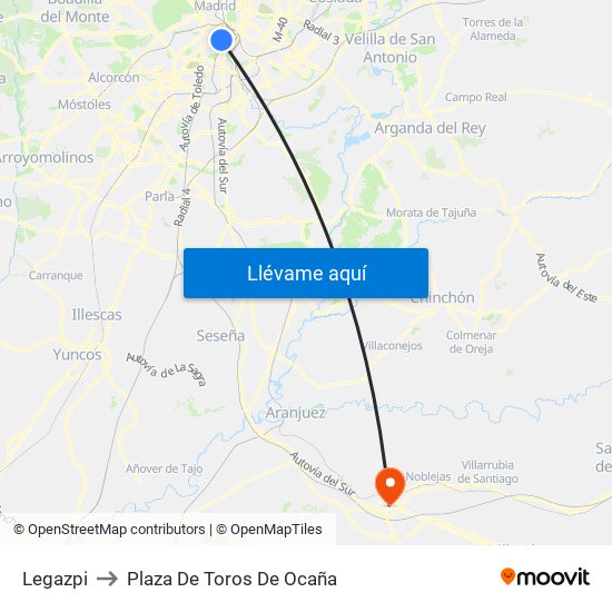 Legazpi to Plaza De Toros De Ocaña map