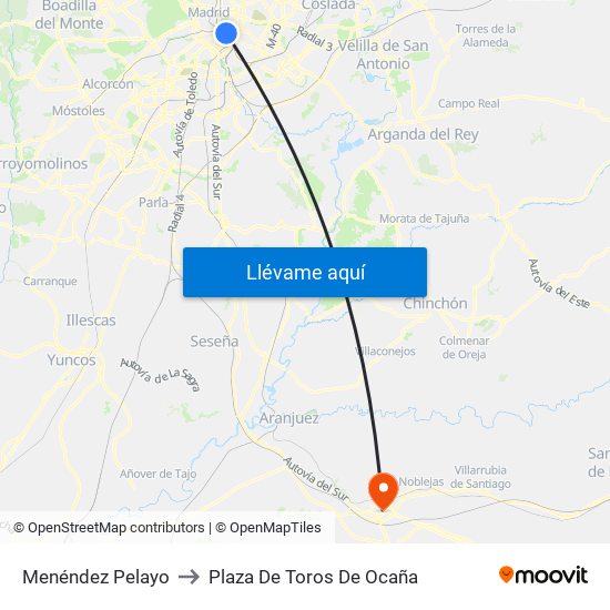 Menéndez Pelayo to Plaza De Toros De Ocaña map