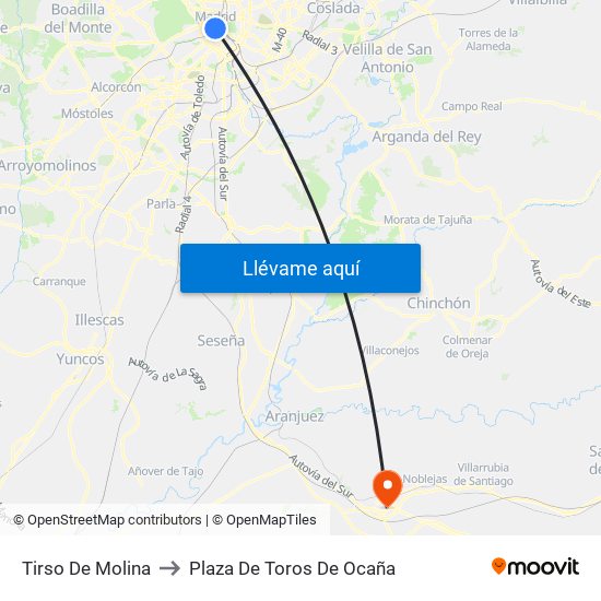 Tirso De Molina to Plaza De Toros De Ocaña map