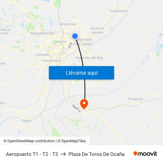 Aeropuerto T1 - T2 - T3 to Plaza De Toros De Ocaña map