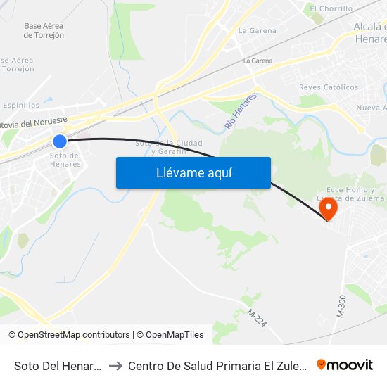 Soto Del Henares to Centro De Salud Primaria El Zulema map