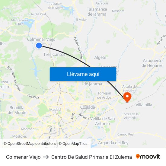 Colmenar Viejo to Centro De Salud Primaria El Zulema map