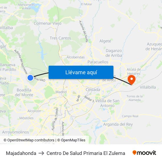 Majadahonda to Centro De Salud Primaria El Zulema map
