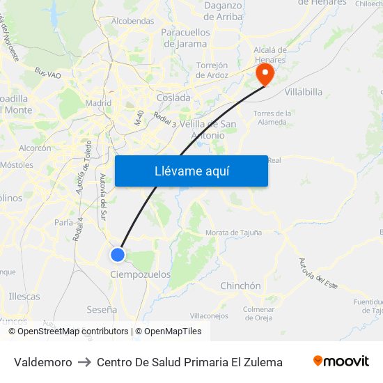 Valdemoro to Centro De Salud Primaria El Zulema map