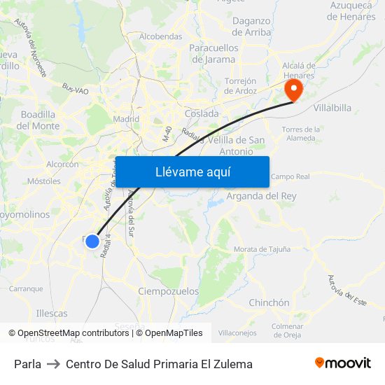 Parla to Centro De Salud Primaria El Zulema map