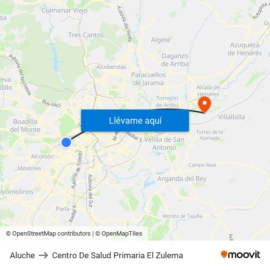 Aluche to Centro De Salud Primaria El Zulema map