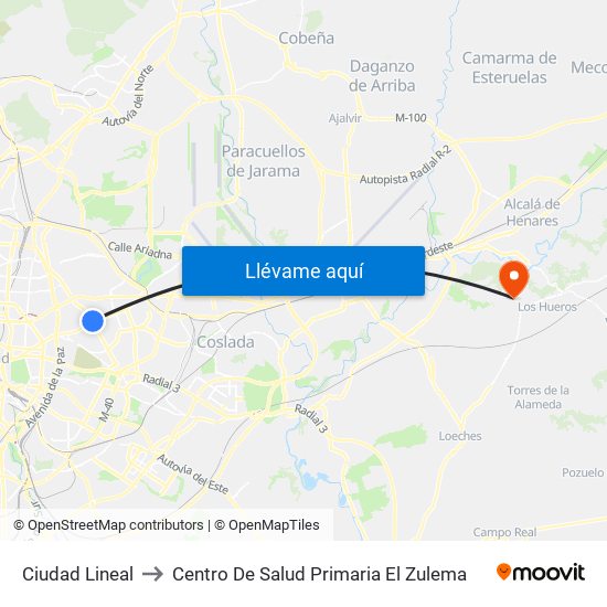 Ciudad Lineal to Centro De Salud Primaria El Zulema map