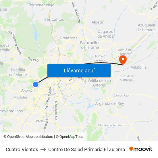 Cuatro Vientos to Centro De Salud Primaria El Zulema map