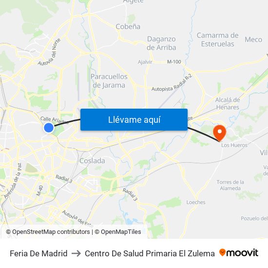 Feria De Madrid to Centro De Salud Primaria El Zulema map