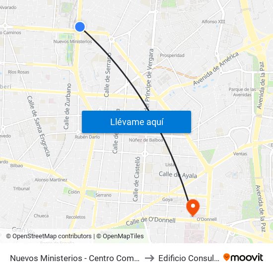 Nuevos Ministerios - Centro Comercial to Edificio Consultas map