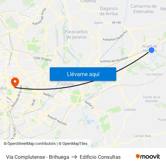 Vía Complutense - Brihuega to Edificio Consultas map