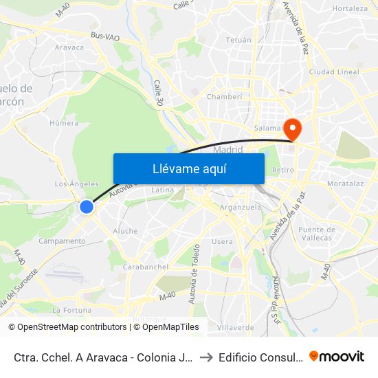 Ctra. Cchel. A Aravaca - Colonia Jardín to Edificio Consultas map