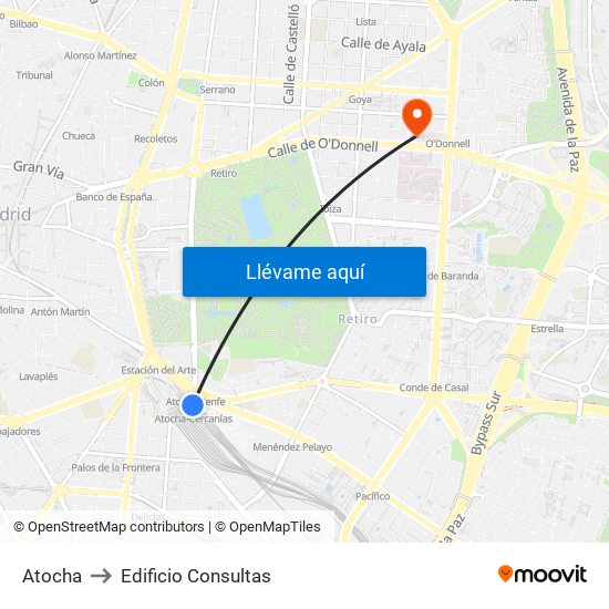Atocha to Edificio Consultas map