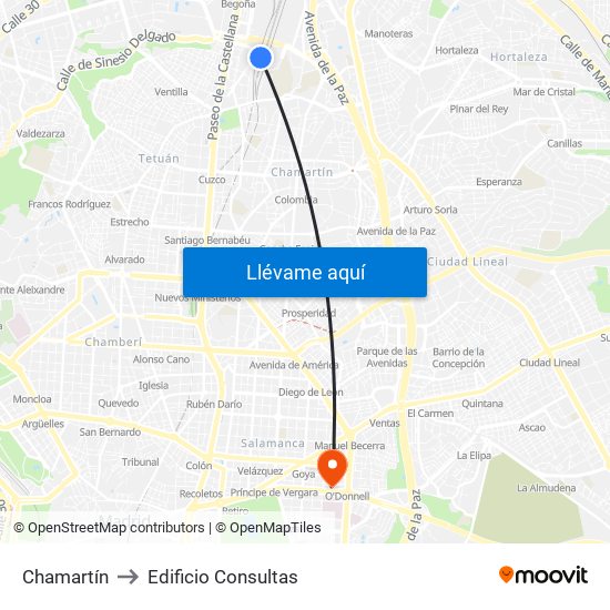 Chamartín to Edificio Consultas map
