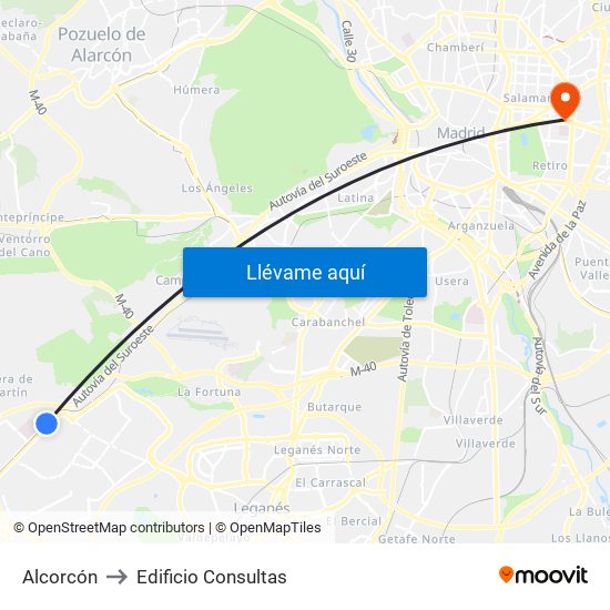 Alcorcón to Edificio Consultas map