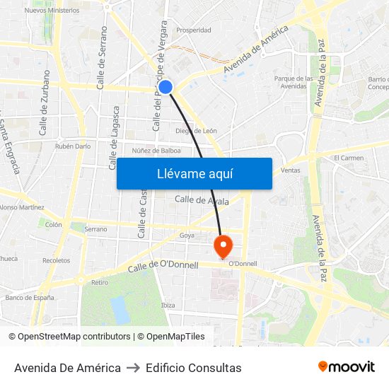 Avenida De América to Edificio Consultas map