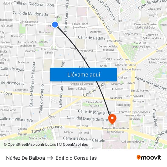 Núñez De Balboa to Edificio Consultas map