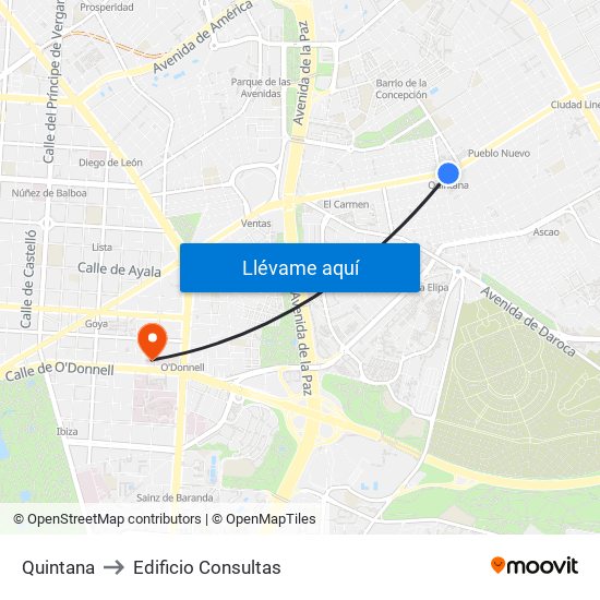 Quintana to Edificio Consultas map