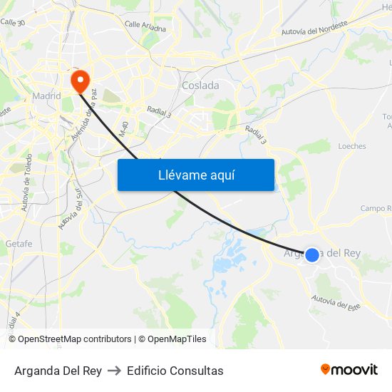 Arganda Del Rey to Edificio Consultas map