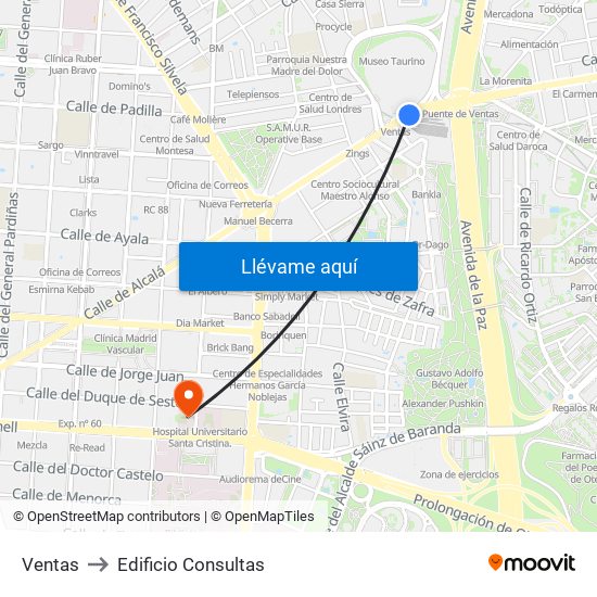 Ventas to Edificio Consultas map